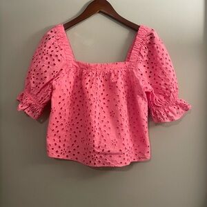 1. State Vibrant Pink Eyelet Blouse
